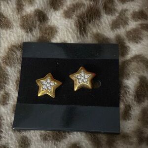 Gold Star clip on Earrings with Crystal Accents New!